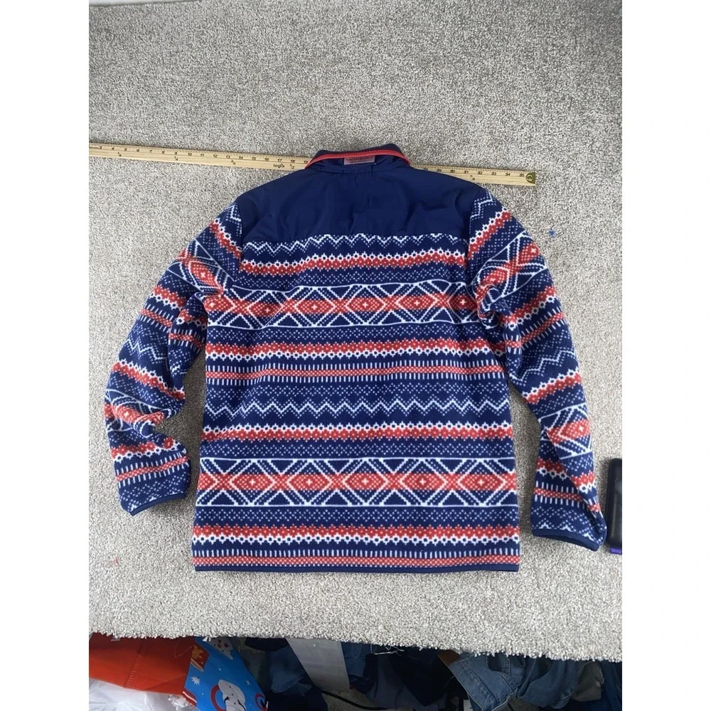 Vineyard Vines Aztec Geometric Red/White/Blue Fleece Jackets Mens M 1/4 Zip Warm